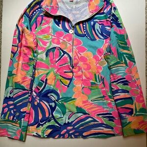 Lilly Pulitzer Skipper Quarter Zip Pop over Exotic Garden print Size Medium